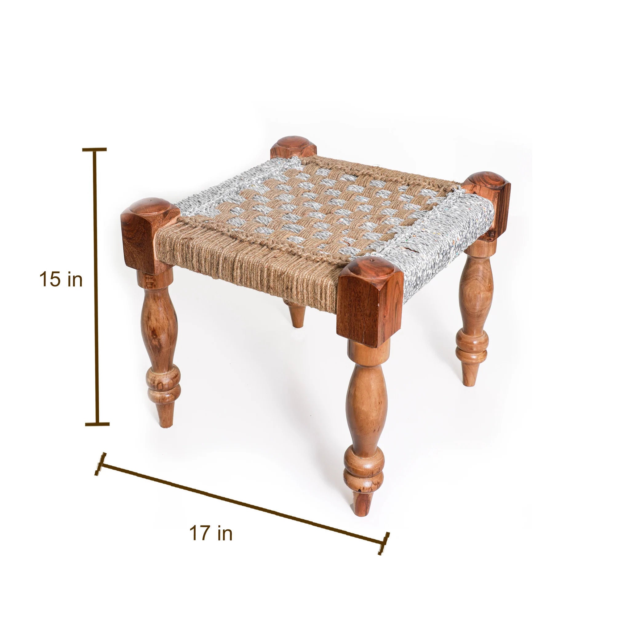 Vintage Woven Jute Rope and Wood Stool Handmade Indian Jute Etsy