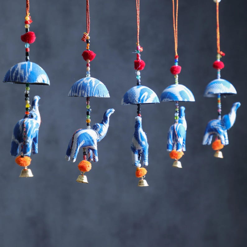 16'' Rajasthani Umbrella Elephant Hanging with Bell, Indian Wedding Decor, Indian Home Decor, Wind Chimes, Pooja Return gifts, Diwali Decor image 7