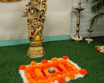 Rangoli Flower Mat, Rangoli for Diwali Decoration, Diwali Gift, Diwali Decor, Diwali Rangoli Mat, Rangoli Decorations, Navaratri decoration