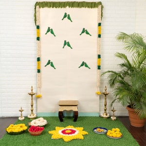 6x7 ft Indian pooja backdrop, annaprasana gruhapravesham backdrop, Indian parrot decor, Puja Housewarming Backdrop, Wedding Diwali Backdrop