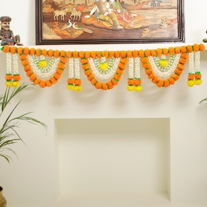 5ft Marigold Toran, Door hanging Toran, Indian Toran, Flower thorans,  Door Toran, Indan backdrop, Bandhanwar, Thoranam, Pooja decoration