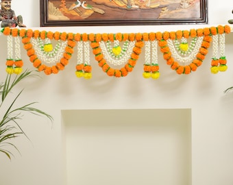 5ft Marigold Mogra Toran, Door hanging Toran, Flower thorans, Atificial flower decor for pooja mandir,door, Indan backdrop, Bandhanwar