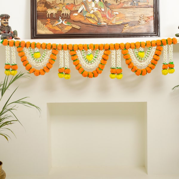 5ft Marigold Mogra Toran, Door hanging Toran, Flower thorans, Atificial flower decor for pooja mandir,door, Indan backdrop, Bandhanwar