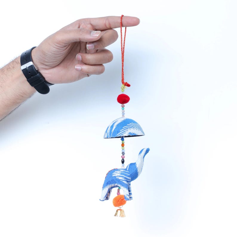 16'' Rajasthani Umbrella Elephant Hanging with Bell, Indian Wedding Decor, Indian Home Decor, Wind Chimes, Pooja Return gifts, Diwali Decor Style 2