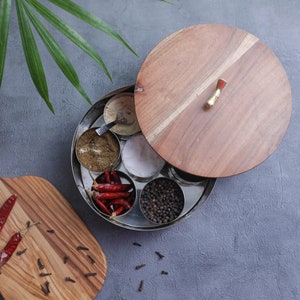 Indian Handmade Spice Box, Kitchen Storage Containers Indian spice/Masala Box/Storage Box/Round Spice Box, Dry-fruit box, Mothers Day Gifts