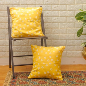 Yellow - Bandhani Patch Ikat Cushion Cover 01