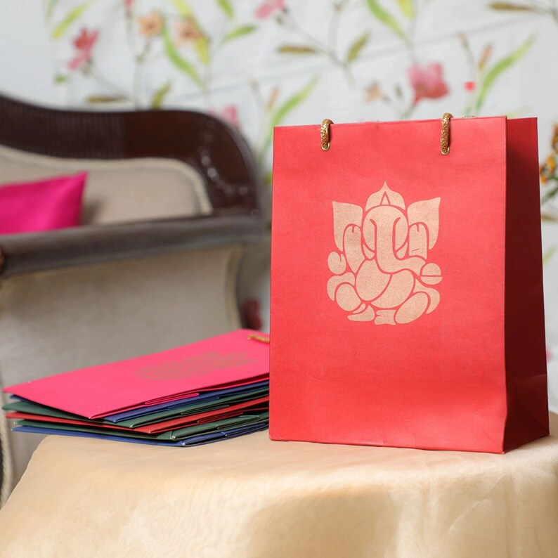 8packganesha Paper Bags Indian Wedding Return Gift Bags Etsy