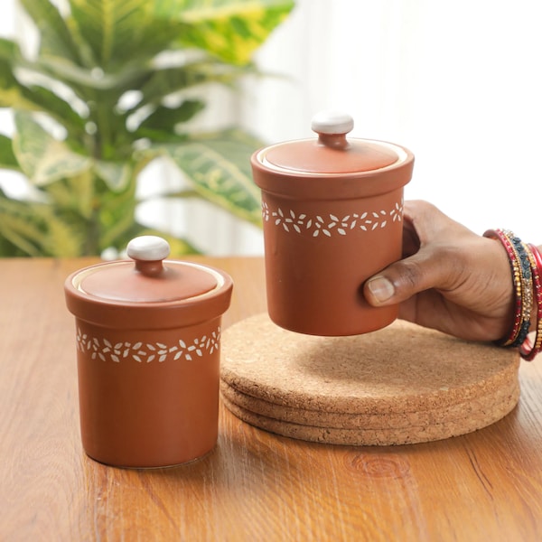 Ceramic Storage Jar with Lid, Ceramic Barni, Hand-painted Achaar Jar, Earthen Pottery Jar, Spices Storage box, Indian Gifts, Diwali Gifts