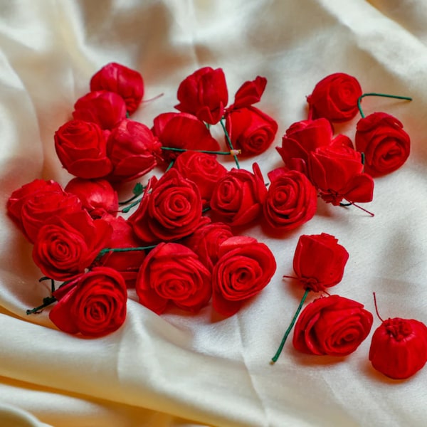 Loose Sola wood Rose flowers, Artificial Real look Red Rose for Pooja mandir Decoration, Backdrop Decor, Hair Accessories, DIY Wedding Decor