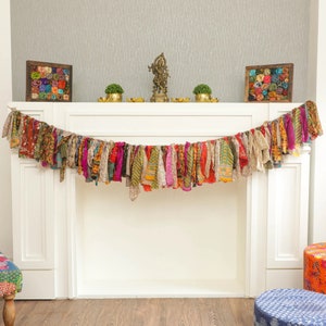 6.5ft Recycled Rag Garland Bunting, Handmade Kantha Garland Bunting, Tassel bunting, Vintage fabric garland, sari garland, Christmas decor