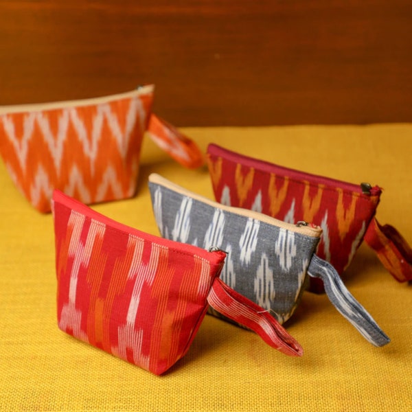 Ikat print makeup pouches | Pooja return gifts | indian housewarming Gifts | Desi return gifts| Ikat Purse| Coins, Makeup bag| Gifts for her