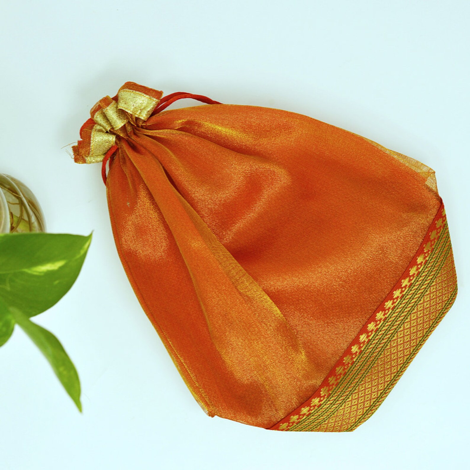 Brown Organza Bags/Potlis/Drawstring Bags With A Golden Lace Etsy