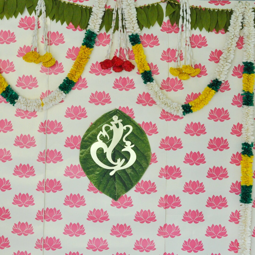 Pink Lotus Printed Backdrop, Pooja Backdrop Decoration, Traditional
