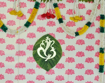 Telón de fondo impreso de loto rosa, decoración de fondo de Pooja, decoración de fondo indio tradicional, boda, inauguración de la casa, decoración de Diwali mehendi