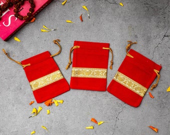 Roter Samt Potli Beutel, Potli Beutel, indische Geschenke, indische Hochzeitsgeschenke, indische Rückgabe Geschenktaschen, Potli Taschen für Gegengeschenke, indisches Potli Beutel