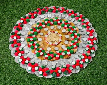 Gota Pompom Rangoli Mat, Diwali Rangoli,  Rangoli Set, Rangoli Decoration, Indian Rangoli, Diya Rangoli, Diwali Rangoli, Diwali Decoration