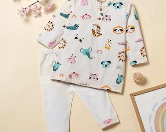 Conjunto de pijama kurta para niños, kurta étnica para niños, conjunto de pijama kurta para niños, ropa para festivales indios, ropa tradicional india para niños, vestido de pooja