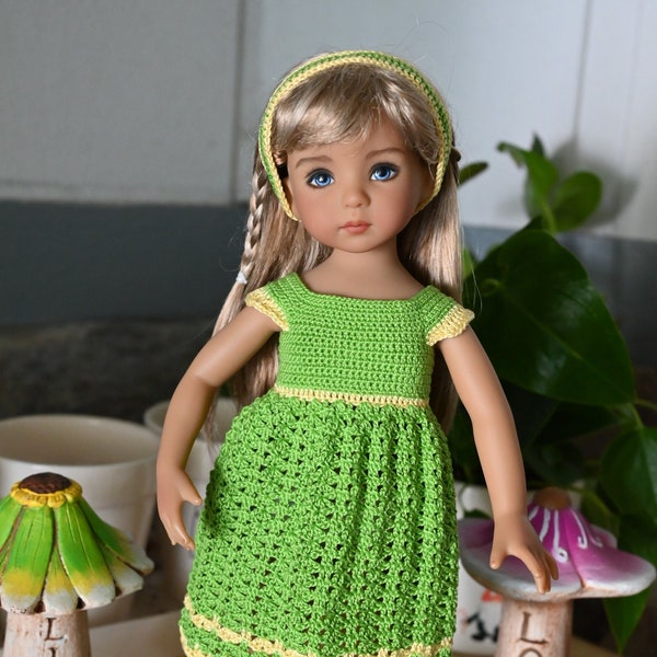 Green Crochet Dress Set made to fit 13" Little Darling Effner Dolls