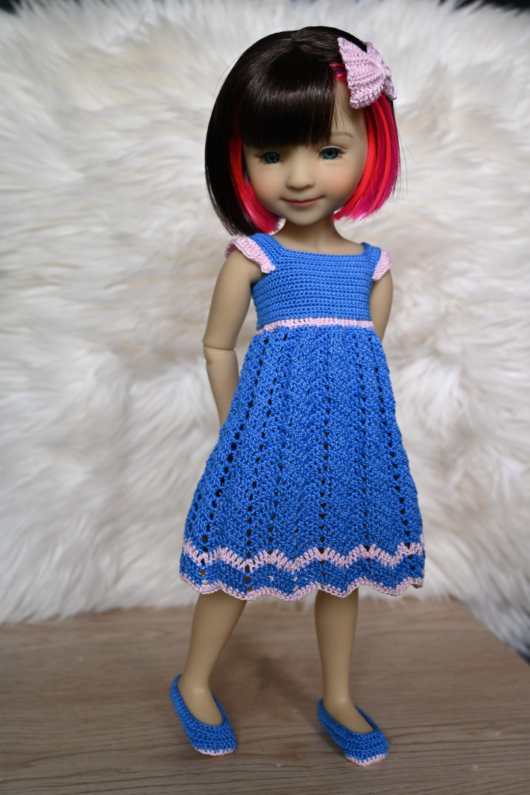 Crochet Dress Set Fits 14 RRFF Dolls Blue and Pink Dress Etsy