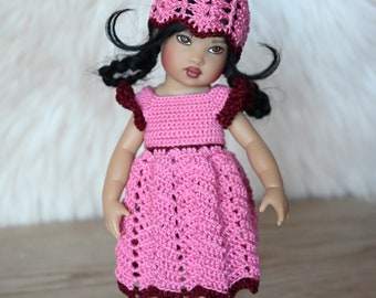 Crochet Dress Set fits 7-8" dolls like Riley Kish Pink & Burgundy