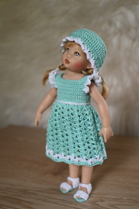 Crochet Dress Set to fit 7" Riley Kish Dolls Green & White