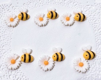 12 PCs Fondant Bee,music notes,flowers bees cake topper,bees cupcakes fondant topper,garden music bees cake topper,0.6inches tiny bee