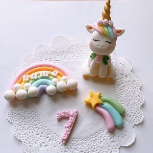 Fondant Unicorn,Rainbow cake topper,Unicorn cake decoration,Rainbow cake decoration,Star cake topper,pearls ball cake topper