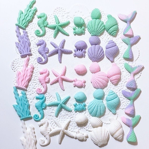 seashells,Seastar,seaweed,mermaid,seahorse fondant cake cupcakes topper,under sea cake topper,