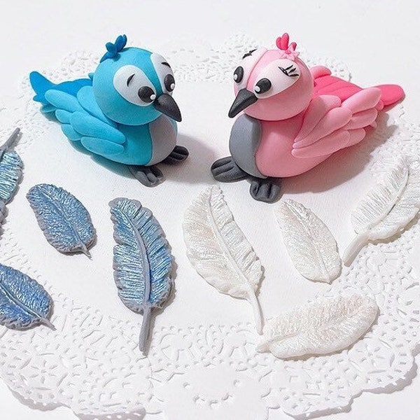 Fondant bird cake topper, blue bird cake topper,wedding cake topper,feather cake topper,