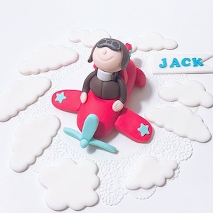 Fondant airplane cake topper/pilot cake topper/cloud cake topper/3.5-4”