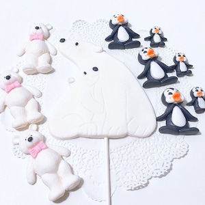 Fondant Polar Bear cake topper,Polar Bear cupcakes decoration,Penguin cake topper,penguin cake topper decoration