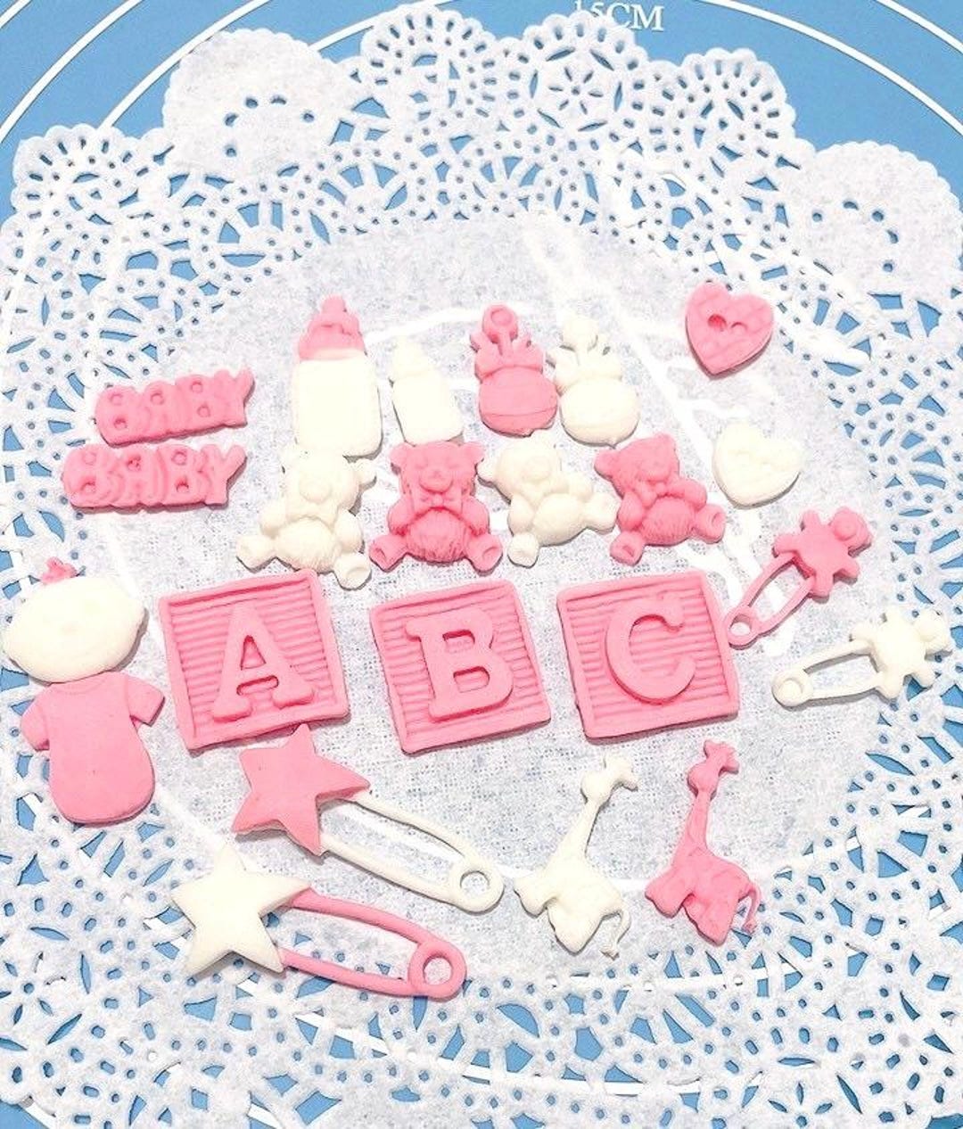 Abc Block Topper Fondant Baby Shower Cake Toppers: ABC Blocks, Bows, Teddy Bears - Etsy