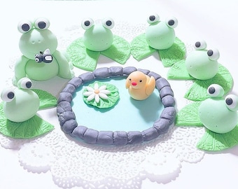 Fondant Frog, lily pad ,duck Cake Topper Pond Cake Topper