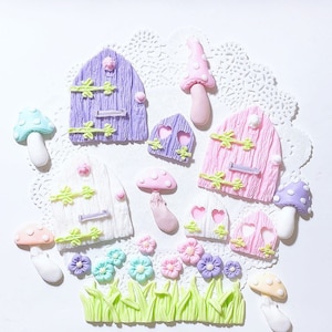 Fairy door cake topper,fondant Fairy garden cake topper,mushrooms toadstool cake topper,,dragonfly bee cake topper