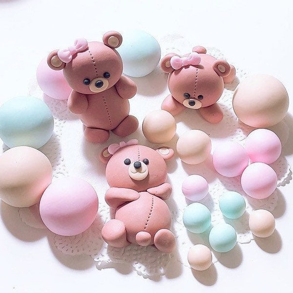 Fondant Bear cake topper,Bear cupcakes decoration,Ball cake topper , pearl cake topper