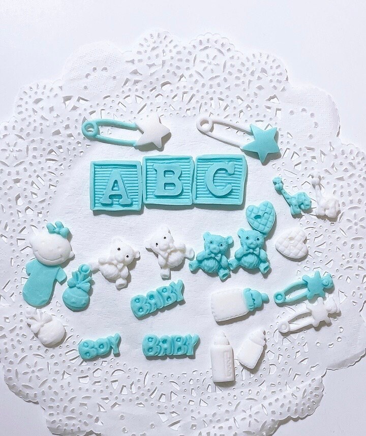 Abc Block Topper Fondant Baby Shower Cake Toppers: ABC Blocks, Bows, Teddy Bears - Etsy
