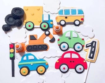 Fondant Car Cake Toppers, Construction Theme Party Decorations