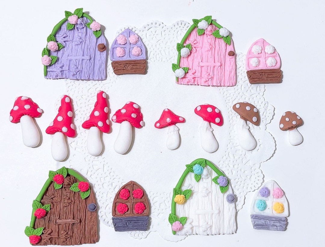 Fairy Door Cake Topper,fondant Fairy Garden Cake Topper,mushrooms