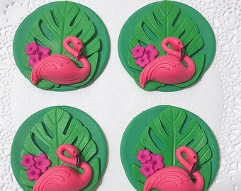 Fondant Flamingo Cupcake Toppers: Tropical Cake Decorations