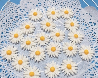 20pcs Fondant Daisy cake topper,Flowers and leaves cake topper,Daisy , leaves cupcakes decoration