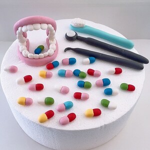 Fondant Dentist/ doctor cake topper/ teeth cake decoration/ toothbrushes cake topper/customer order