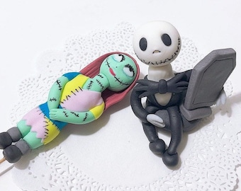 Fondant Jack & Sally Cake Topper: Halloween Cupcake Decoration