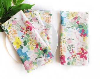 Cloth napkins - 18" x 18", set of 4, Large watercolor floral cloth cotton napkins - Wedding napkins, Dinner napkins, Table set,Daily napkins