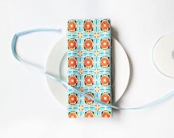 Floral Cloth Napkins (Set of 4): Orange & Blue Cotton Dinner Napkins