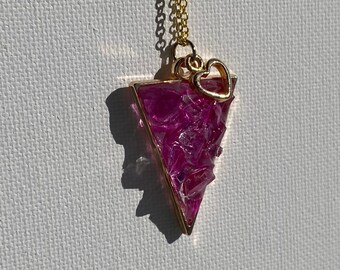 Bright Pink Perfectly Imperfect Heart Necklace - Made from Recycled Glass -  Heart Charm