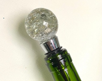 Silver Shine Crushed Recycled Glass Bottle Stopper - Medium Globe