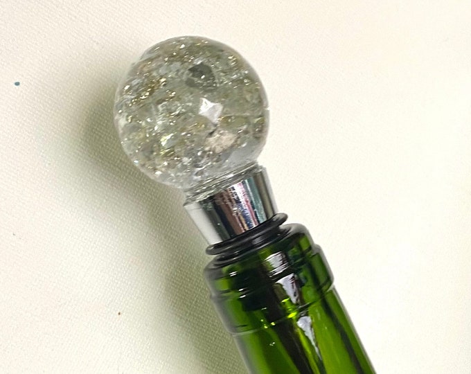 Silver Shine Crushed Recycled Glass Bottle Stopper - Medium Globe
