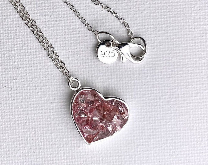 Princess Pink Sterling Silver Perfectly Imperfect Heart Necklace - Large