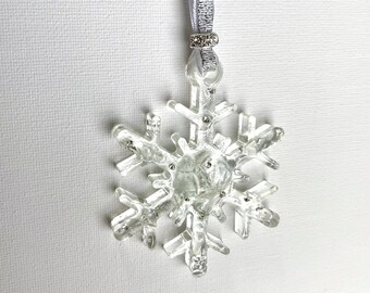 Sparkling Ice Beautiful Snowflake Ornament Made from Recycled Glass with Faux Diamonds