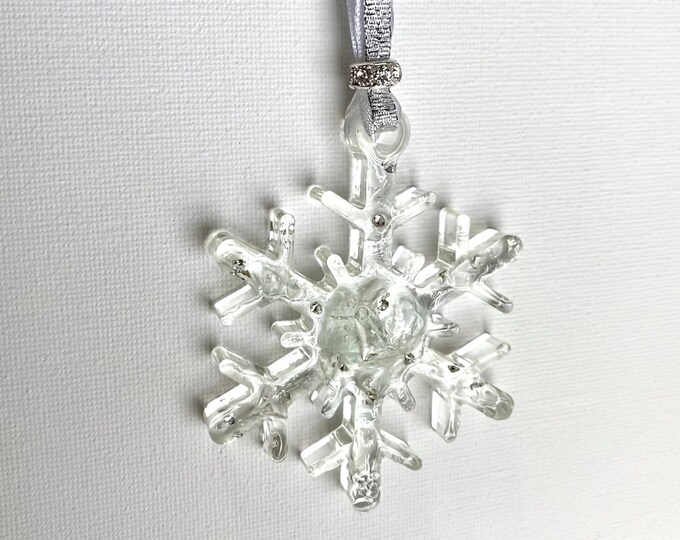 Sparkling Ice Beautiful Snowflake Ornament Made from Recycled Glass with Faux Diamonds